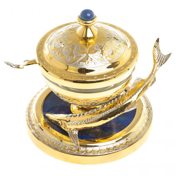 Икорница &amp;quot;Две стерлядки&amp;quot; лазурит Златоуст 123889