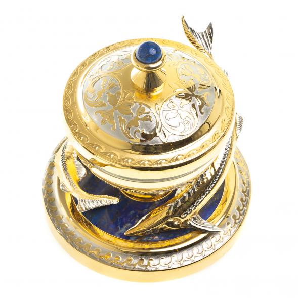 Икорница &amp;quot;Две стерлядки&amp;quot; лазурит Златоуст 123889