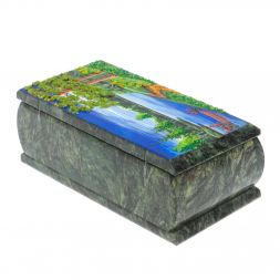 Шкатулка &amp;quot;Лодка на озере&amp;quot; из шабровского змеевика 18х9х6,5 см