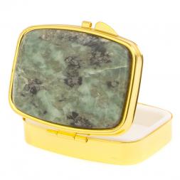 Таблетница на 2 отделения из камня офит цвет золото