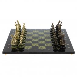 Шахматы "Русский стиль" фигуры бронза, змеевик
