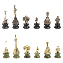 Шахматы "Русский стиль" фигуры бронза, змеевик