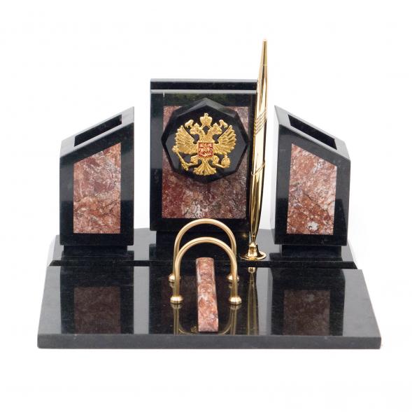 Письменный набор &amp;quot;Герб России&amp;quot; камень креноид змеевик 116726