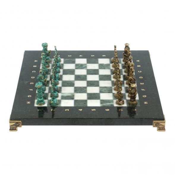 Шахматы &amp;quot;Рыцари&amp;quot; фигуры бронза / патина 28х28 см из змеевика и мрамора 128218
