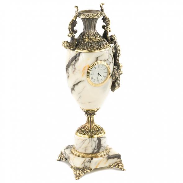 Декоративная ваза с часами &amp;quot;Виноград&amp;quot; из мрамора и бронзы 120175