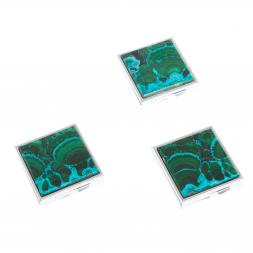 Таблетница на 4 отделения из малахита с хризоколлой цвет серебро
