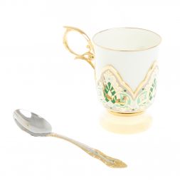 Чайный набор &amp;quot;Кубачинские узоры&amp;quot; с зеленой эмалью Златоуст