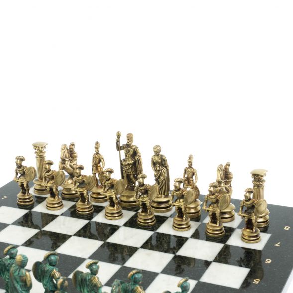 Шахматы &amp;quot;Древний Рим&amp;quot; фигуры бронза / патина 44х44 см мрамор 128384