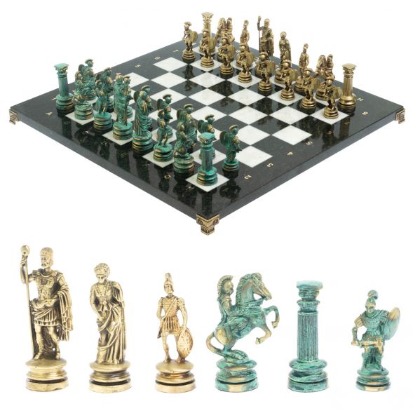 Шахматы &amp;quot;Древний Рим&amp;quot; фигуры бронза / патина 44х44 см мрамор 128384