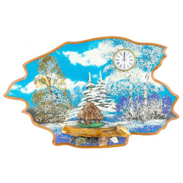 Часы с картиной &amp;quot;Кабан зима&amp;quot; 50х32 см каменная крошка 119633