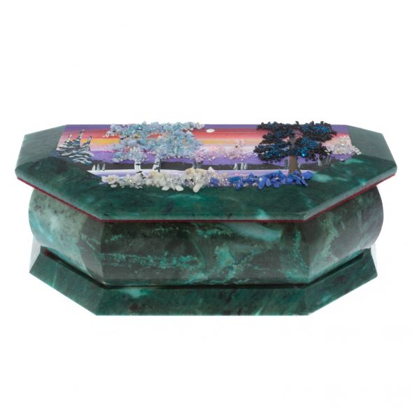 Шкатулка с расписной крышкой &amp;quot;Зимний пейзаж&amp;quot; змеевик 17х7,5х6 см 128977