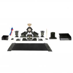 Письменный набор &amp;quot;Герб РФ&amp;quot; из змеевика с бюваром и лотком А4