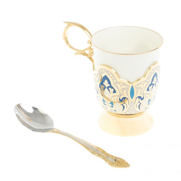 Чайный набор &amp;quot;Кубачинские узоры&amp;quot; с синей эмалью Златоуст 127677