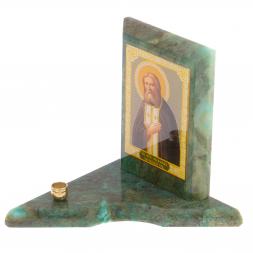 Икона с подсвечником Серафим Саровский малая из змеевика 9,5х9,5х10 см
