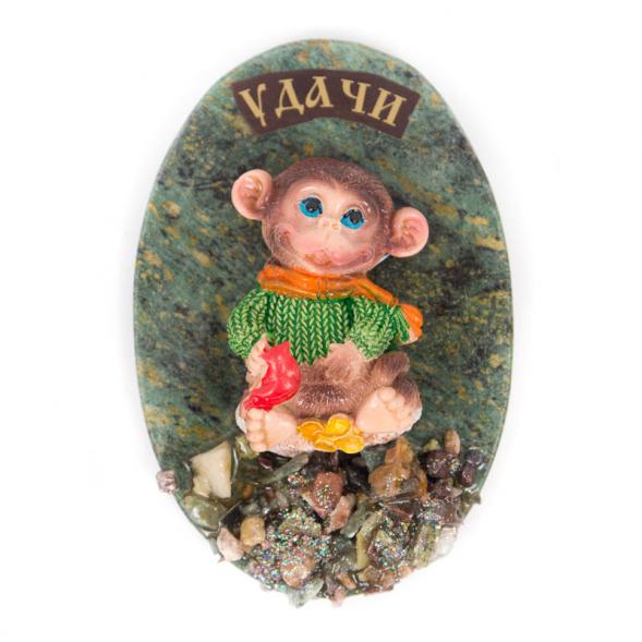 Магнит &amp;quot;Обезьянка в свитере &amp;quot;Удачи&amp;quot; змеевик 116827