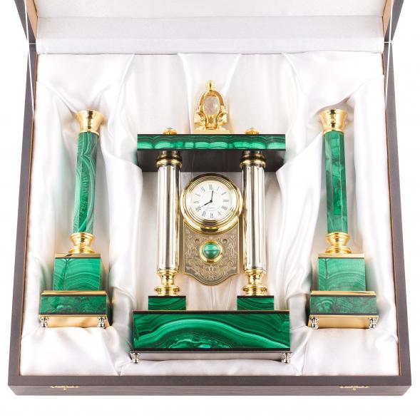 Каминные часы с подсвечниками из малахита 120871