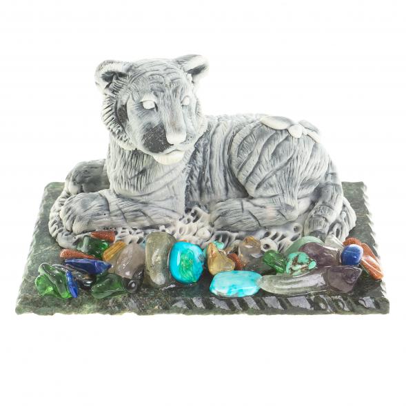 Сувенир фигурка &amp;quot;Тигрёнок с бабочкой&amp;quot; из змеевика и мрамолита 8,5х6,5х5 см 122708