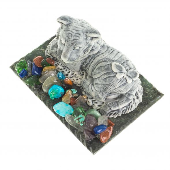 Сувенир фигурка &amp;quot;Тигрёнок с бабочкой&amp;quot; из змеевика и мрамолита 8,5х6,5х5 см 122708