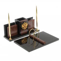 Настольный набор &amp;quot;Офисный&amp;quot; с гербом РФ камень лемезит