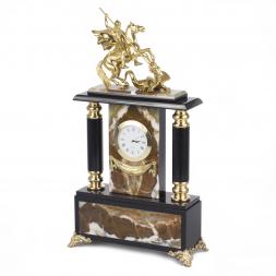 Каминные часы из камня и бронзы "Георгий Победоносец"