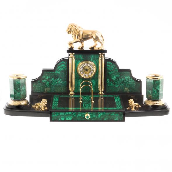 Письменный набор &amp;quot;Лев с шаром&amp;quot; камень малахит 124398