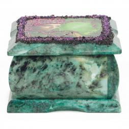 Шкатулка с иллюстрацией "Хозяйка медной горы" змеевик 10х10х6,5 см