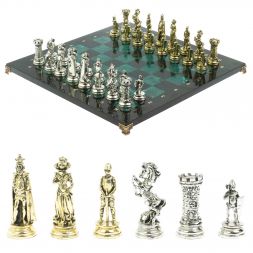 Шахматы &amp;quot;Средневековые рыцари&amp;quot; доска из змеевика 44х44 см
