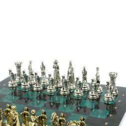 Шахматы &amp;quot;Средневековые рыцари&amp;quot; доска из змеевика 44х44 см