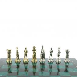 Шахматы &amp;quot;Средневековые рыцари&amp;quot; доска из змеевика 44х44 см