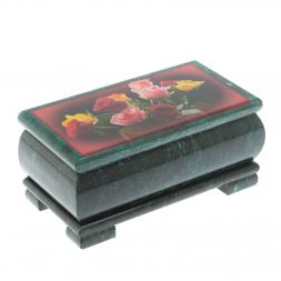 Шкатулка "Букет роз" из змеевика 16х8х7,5 см