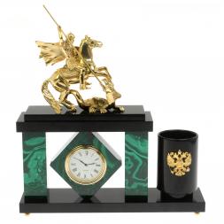 Настольный мини-набор "Георгий Победоносец" из малахита