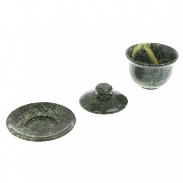 Гайвань из нефрита на блюдце 8,5х8,5х8 см 129827