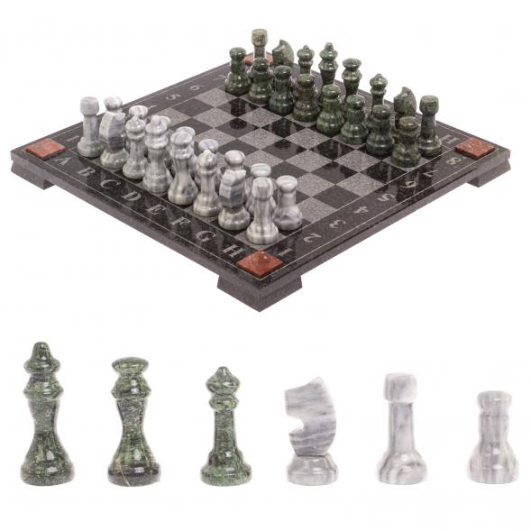 Шахматы с гравировкой &amp;quot;Турнирные&amp;quot; доска 36х36 см серый мрамор змеевик 126662