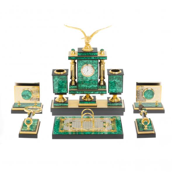 Настольный прибор &amp;quot;Орел&amp;quot; из малахита Златоуст 117886