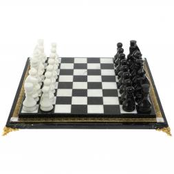 Шахматы каменные на бронзовых ножках мрамор / змеевик