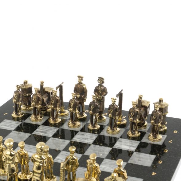 Шахматы подарочные &amp;quot;Железнодорожники&amp;quot; из бронзы и серого мрамора, доска 40х40 см 127600