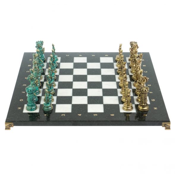 Шахматы &amp;quot;Средневековые рыцари&amp;quot; фигуры бронза / патина 44х44 см мрамор 128390