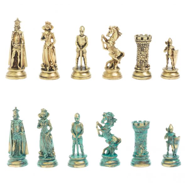 Шахматы &amp;quot;Средневековые рыцари&amp;quot; фигуры бронза / патина 44х44 см мрамор 128390
