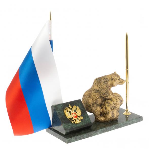 Флагшток с ручкой &amp;quot;Медведь на камне&amp;quot; из змеевика 129632