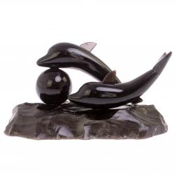 Сувенир фигурка &amp;quot;Пара дельфинов&amp;quot; из черного обсидиана