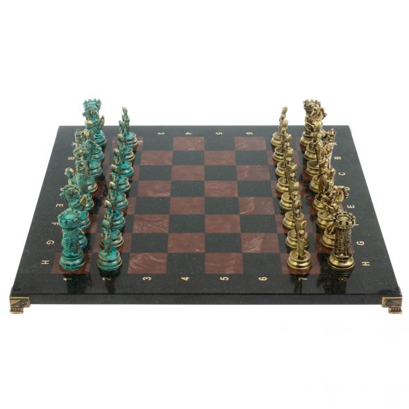 Шахматы &amp;quot;Средневековые рыцари&amp;quot; фигуры бронза / патина 44х44 см лемезит 128391