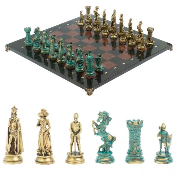 Шахматы &amp;quot;Средневековые рыцари&amp;quot; фигуры бронза / патина 44х44 см лемезит 128391