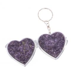 Складное зеркало брелок из сиреневого флюорита сердце