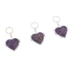 Складное зеркало брелок из сиреневого флюорита сердце