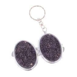 Складное зеркало брелок из сиреневого флюорита овальное