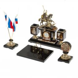 Письменный прибор &amp;quot;Георгий Победоносец&amp;quot; камень яшма бронза