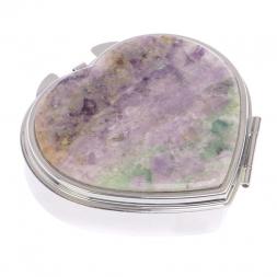 Таблетница "Сердце" на 3 отделения зеленый флюорит цвет серебро