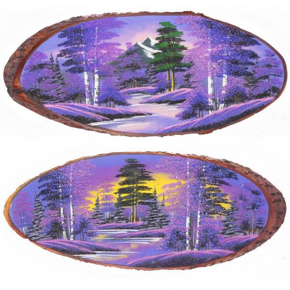 Панно на срезе дерева &amp;quot;Рассвет&amp;quot; горизонтальное 50-55 см каменная крошка 112666