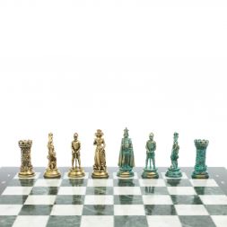 Шахматы &amp;quot;Средневековые рыцари&amp;quot; фигуры бронза / патина 44х44 см мрамор змеевик