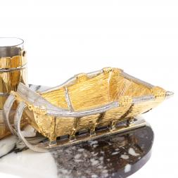 Икорница со стопками &amp;quot;Рыбак с санями&amp;quot; камень агат, мрамор Златоуст